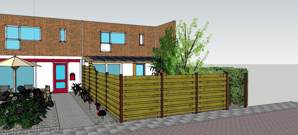 plattegrond aanzicht woonhuis met overkapping zonnepanelen 2